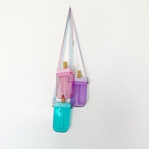 Pastel Popsicle Water Bottle Clear Ice Cream Novelty Cup Pink Purple Teal Strap